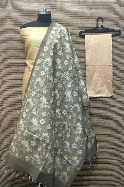 Elegant Ghicha Tussar Silk Plain Suit Material – Handwoven Natural Texture